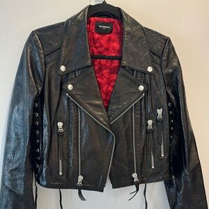 The Kooples Black and Silver Leather Motorcycle Jacket